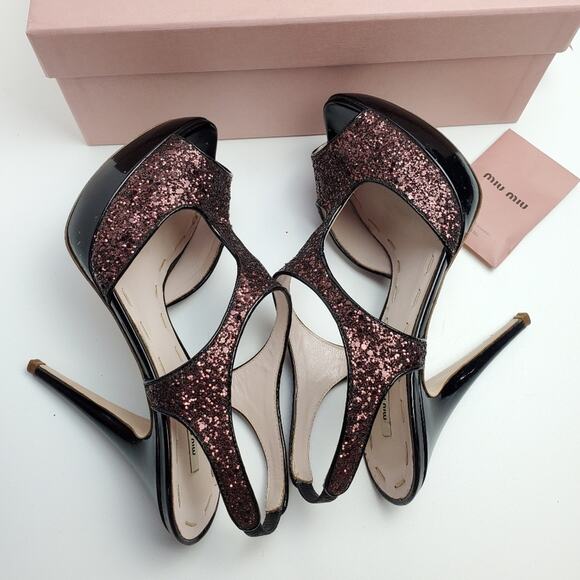 Miu Miu Patent Leather Purple Glitter Platform High Heel Shoes - Picture 8 of 15